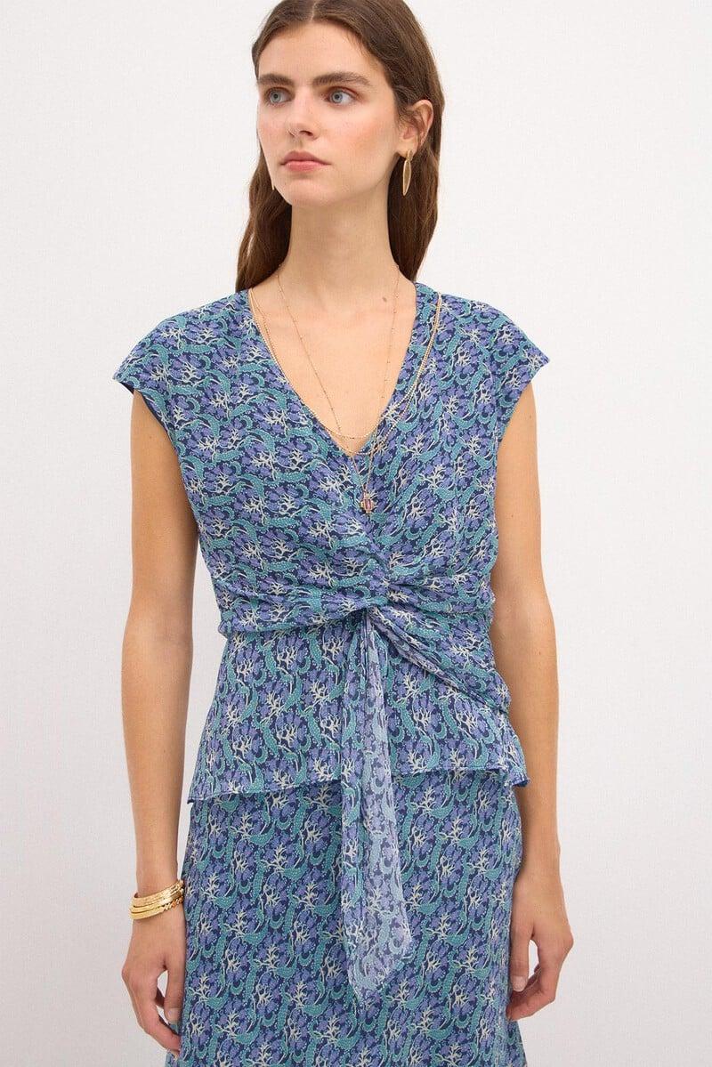 Cortefiel Camelia. Top nudo estampado lurex