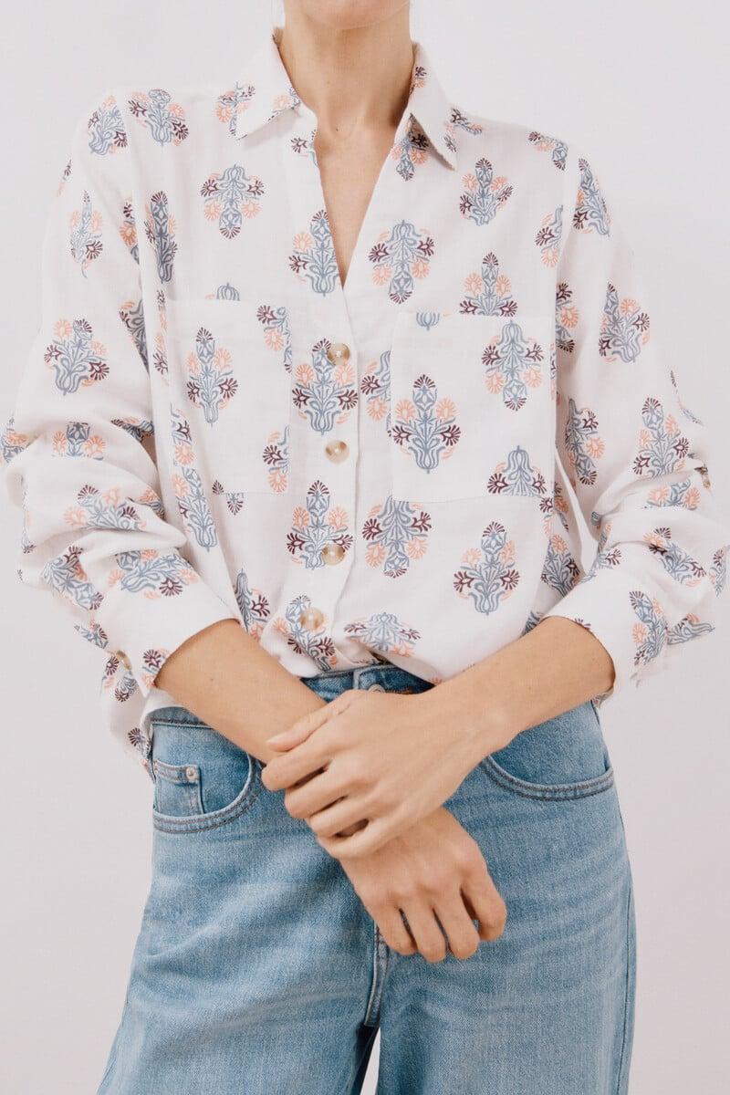 Cortefiel Camisa algodón estampada