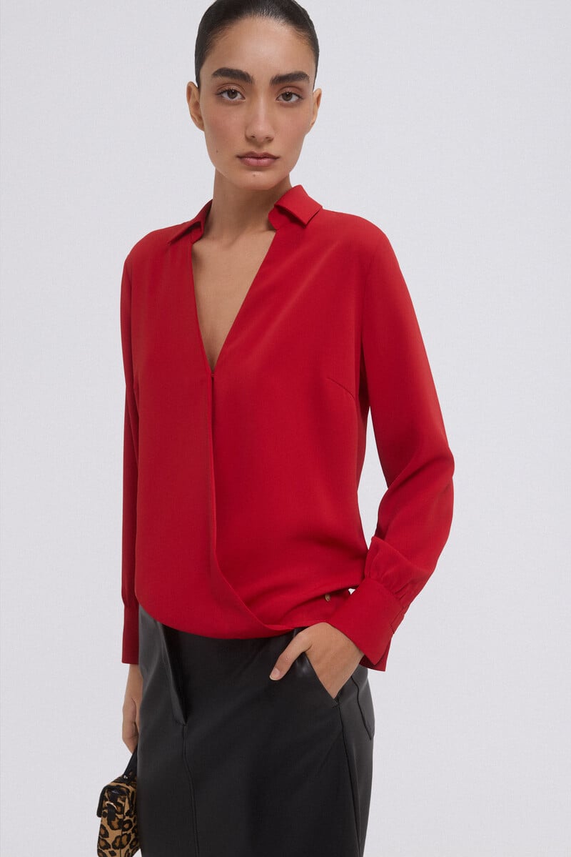 Cortefiel Camisa Cruzada Fluida Manga Larga