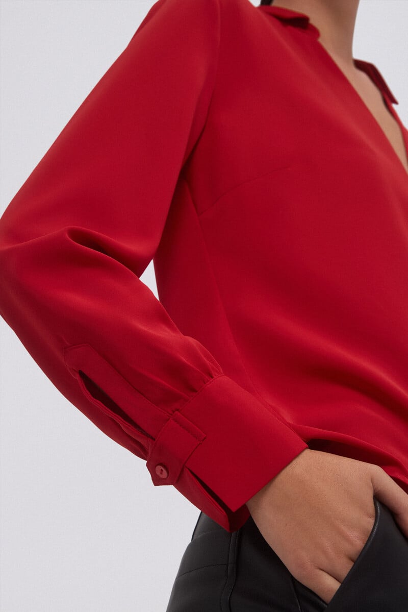 Cortefiel Camisa Cruzada Fluida Manga Larga