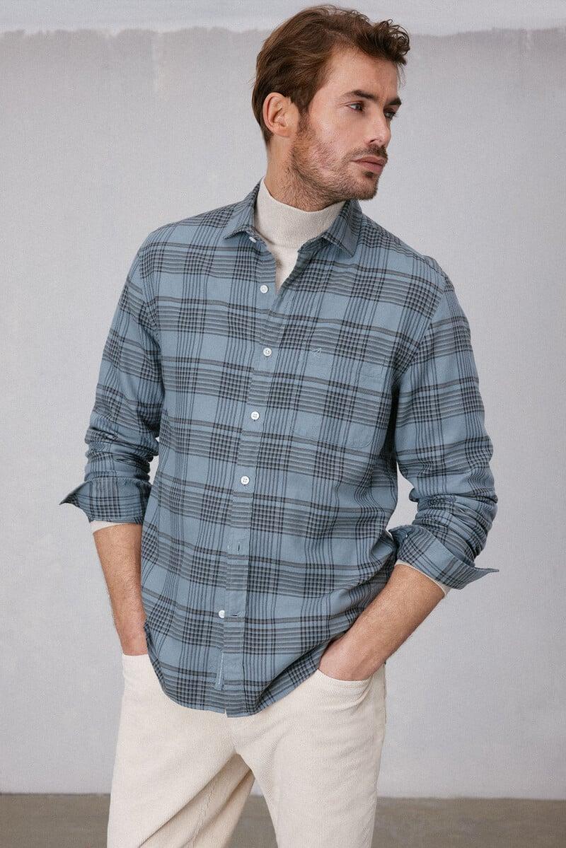 Cortefiel Camisa cuadros lavada manga larga