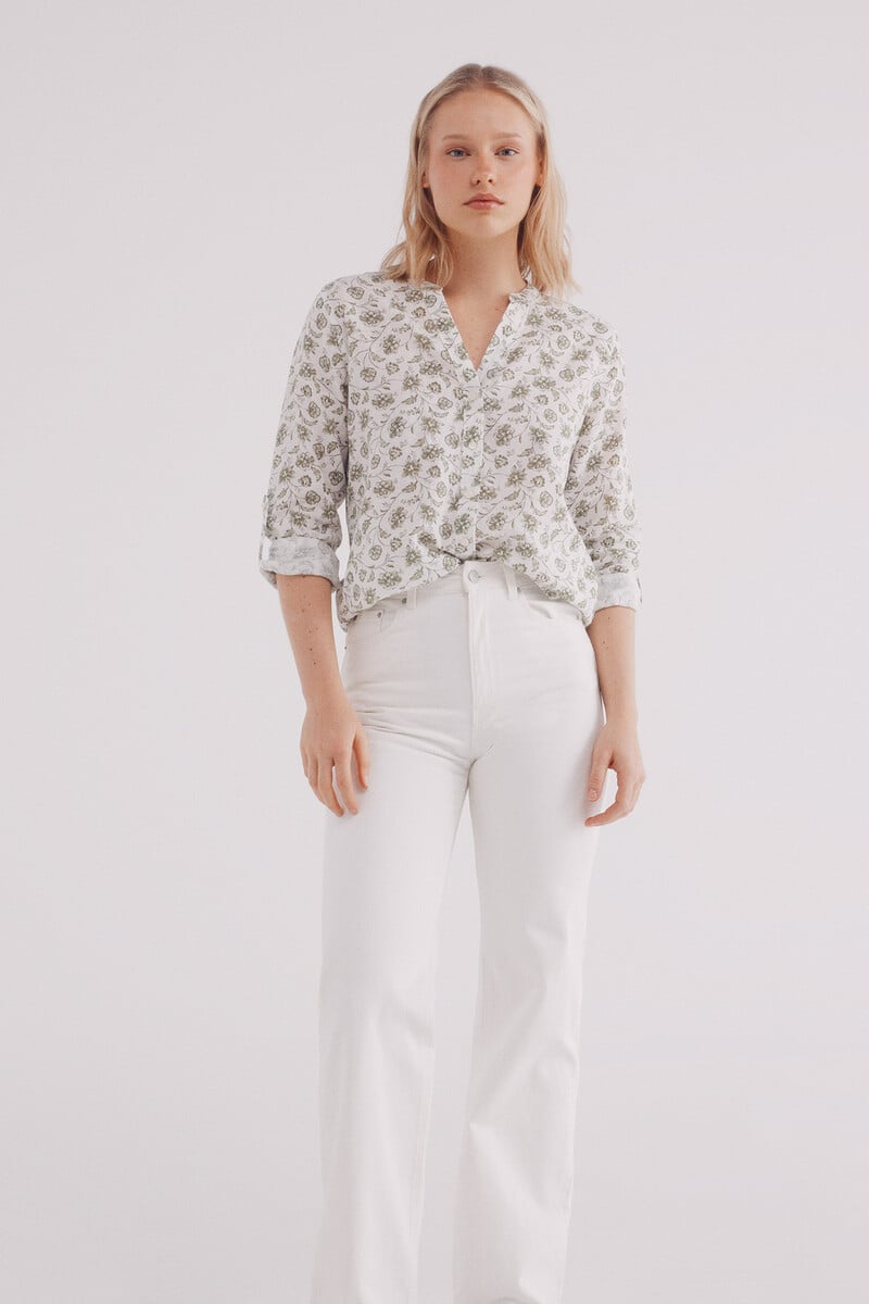 Cortefiel Camisa Cuello Mao Algodón Lino