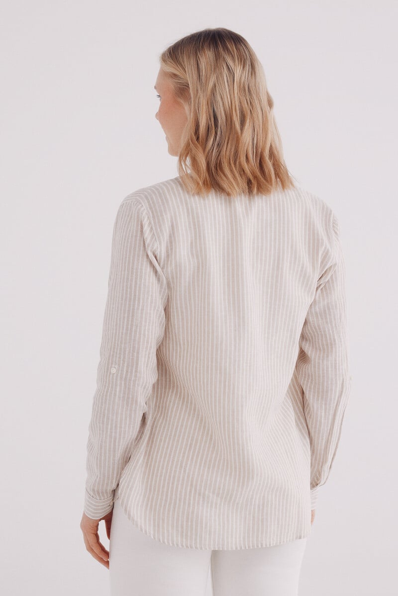Cortefiel Camisa Cuello Mao Algodón Lino