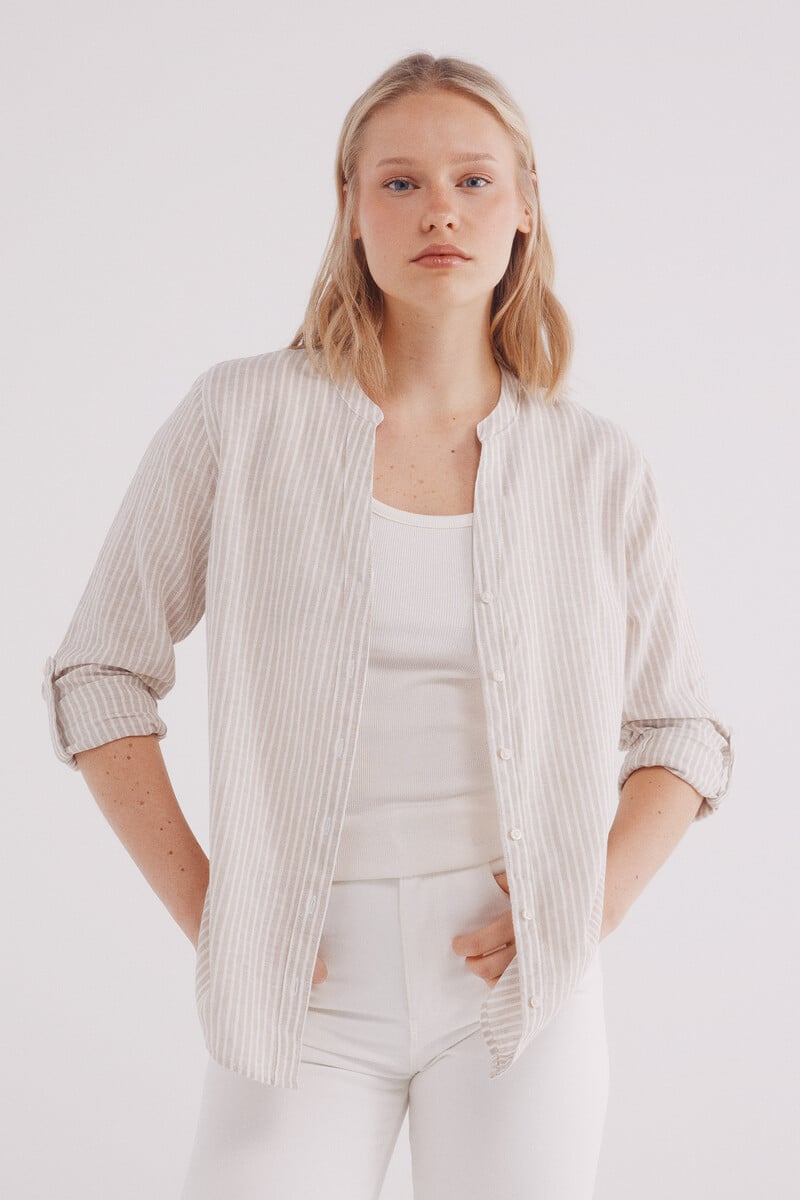Cortefiel Camisa cuello mao algodón lino