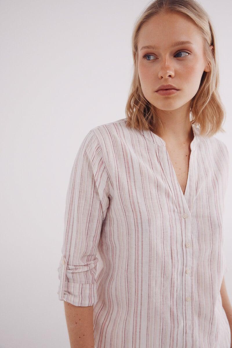 Cortefiel Camisa Cuello Mao Algodón Lino