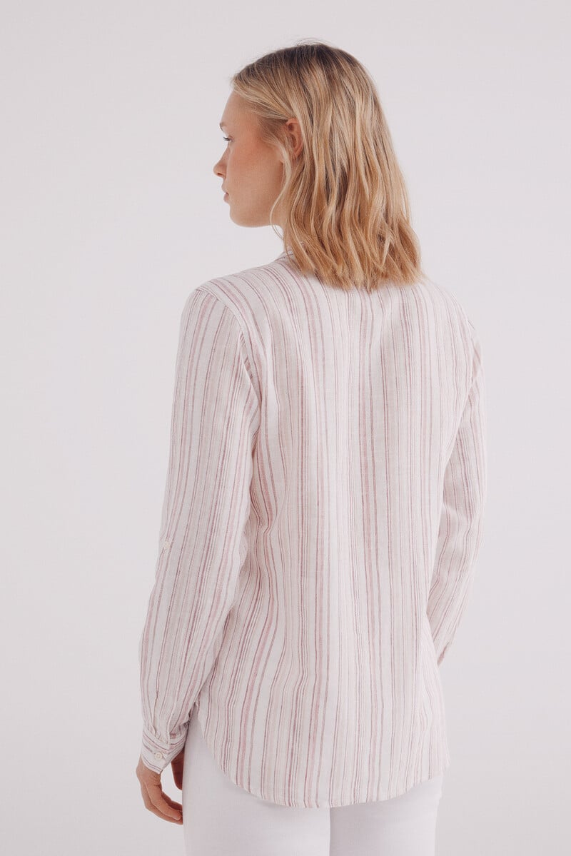 Cortefiel Camisa Cuello Mao Algodón Lino