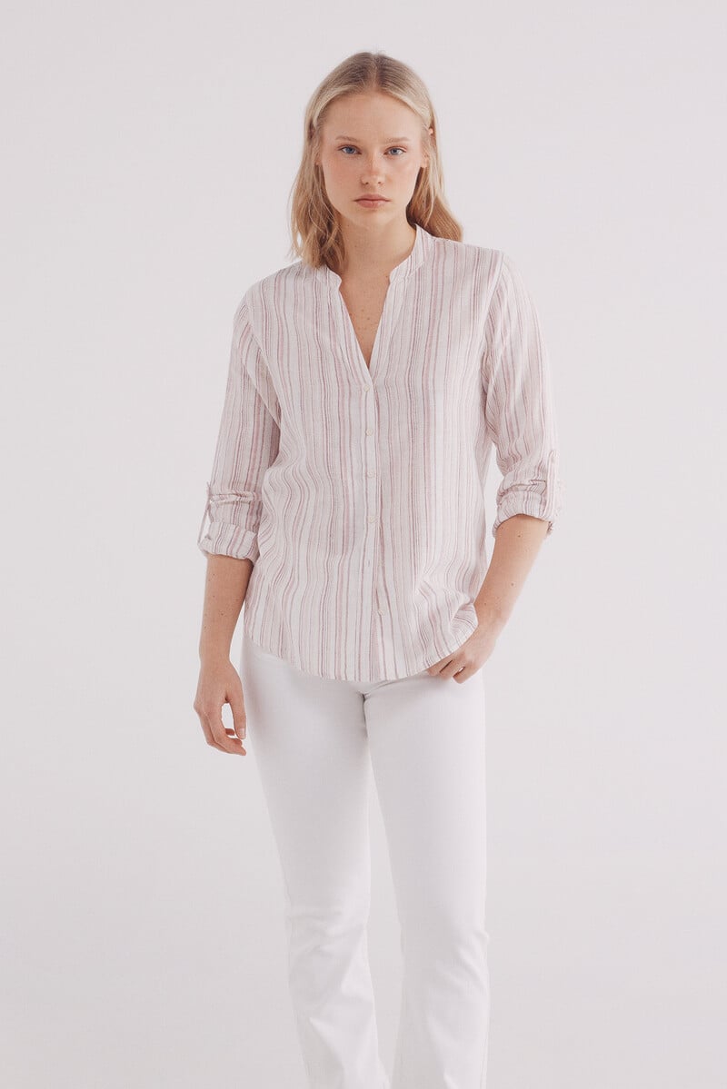 Cortefiel Camisa Cuello Mao Algodón Lino