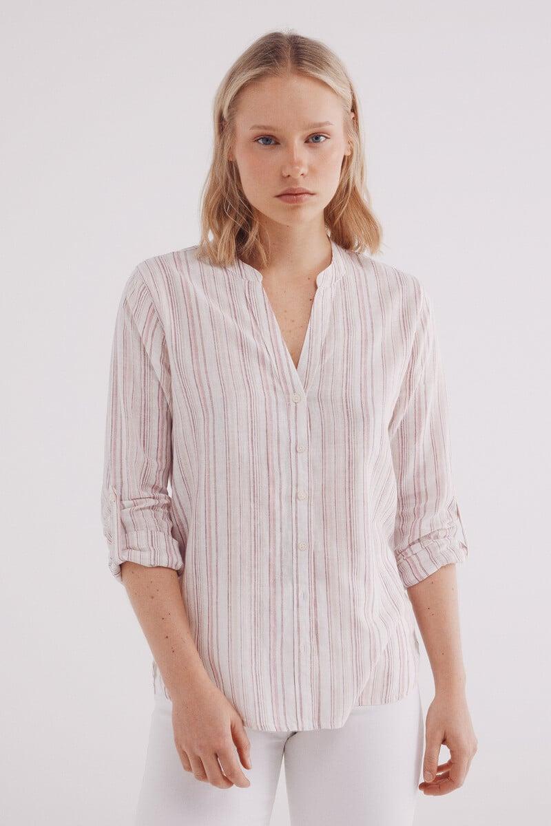 Cortefiel Camisa cuello mao algodón lino
