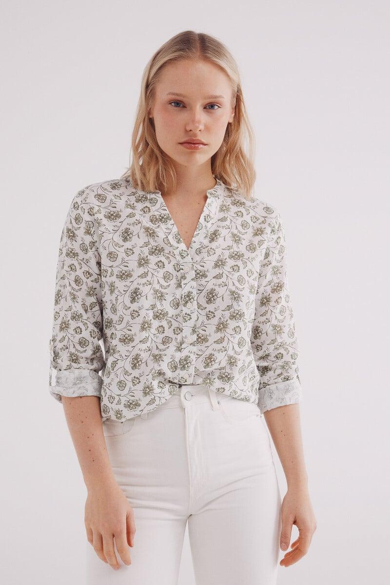 Cortefiel Camisa cuello mao algodón lino