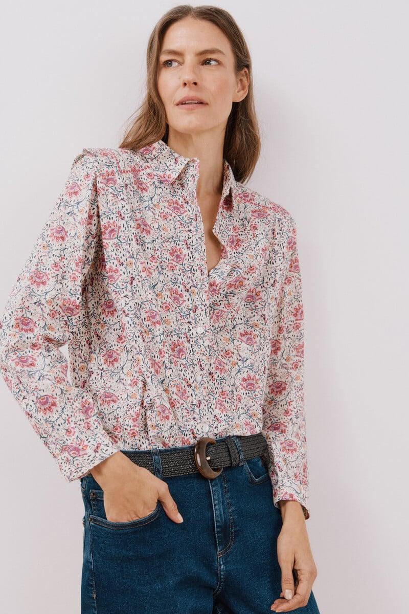 Cortefiel Camisa De Algodón Detalle Bordado