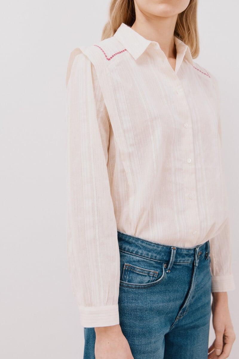 Cortefiel Camisa De Algodón Detalle Bordado