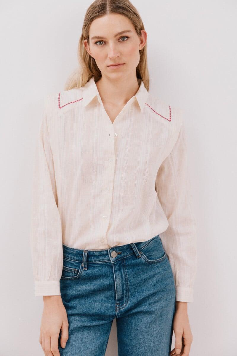Cortefiel Camisa de algodón detalle bordado