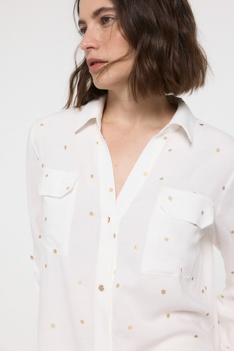 Cortefiel Camisa De Manga Larga Con Detalle Lurex