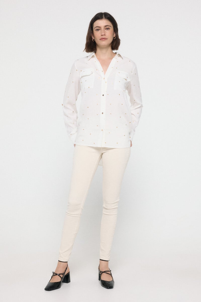 Cortefiel Camisa De Manga Larga Con Detalle Lurex