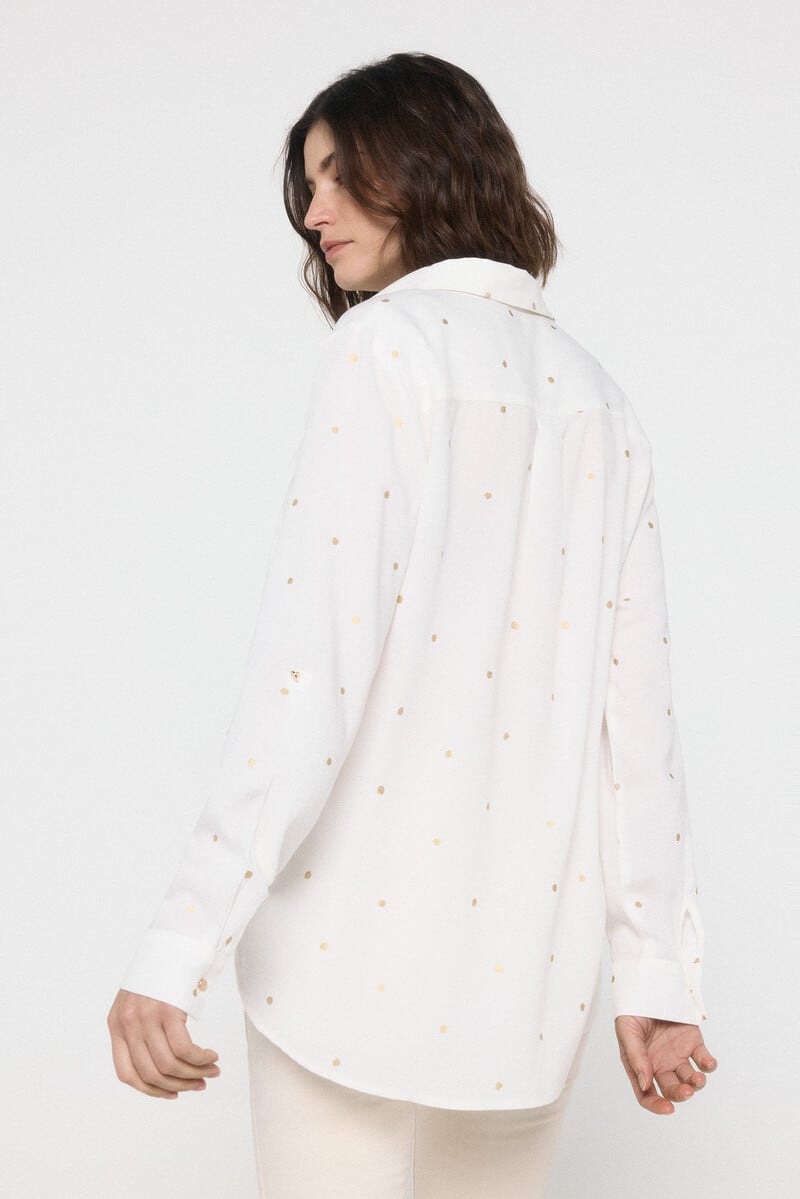 Cortefiel Camisa De Manga Larga Con Detalle Lurex