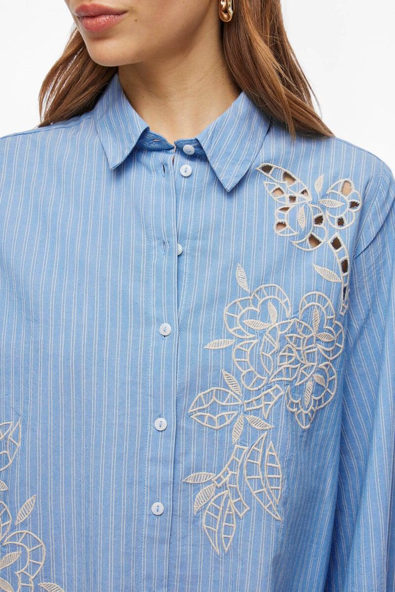 Cortefiel Camisa De Rayas Con Bordados