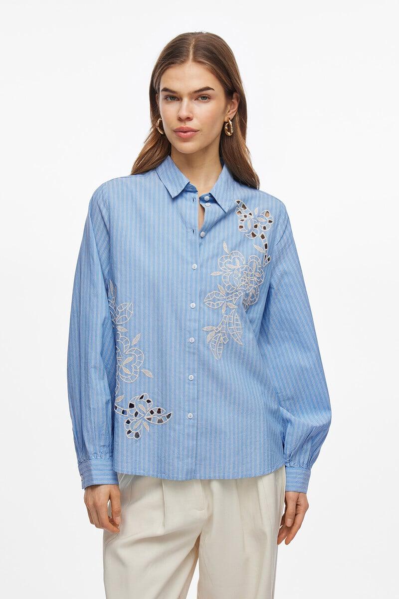 Cortefiel Camisa de rayas con bordados