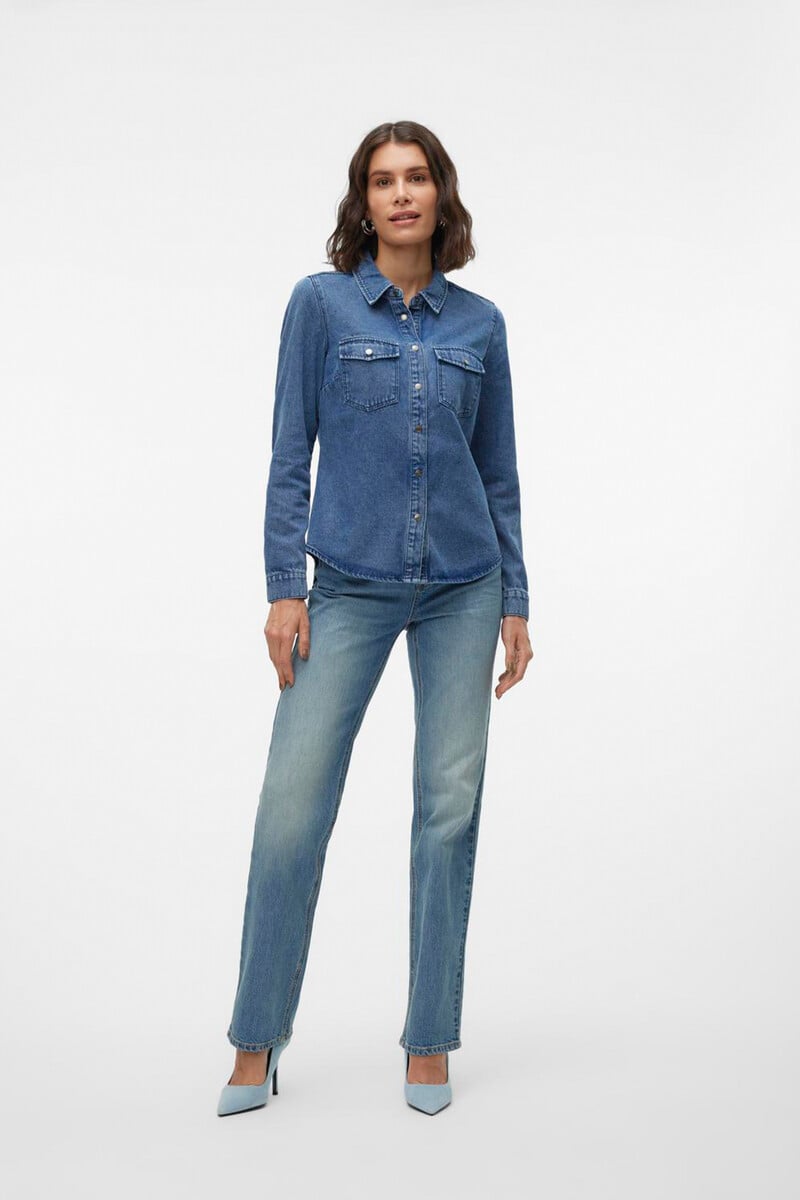 Cortefiel Camisa Denim Con Bolsillos En El Pecho