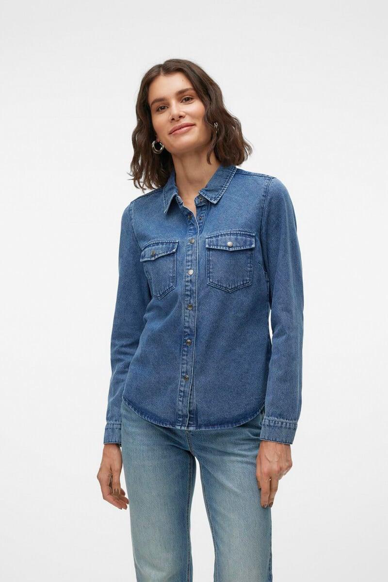 Cortefiel Camisa denim con bolsillos en el pecho