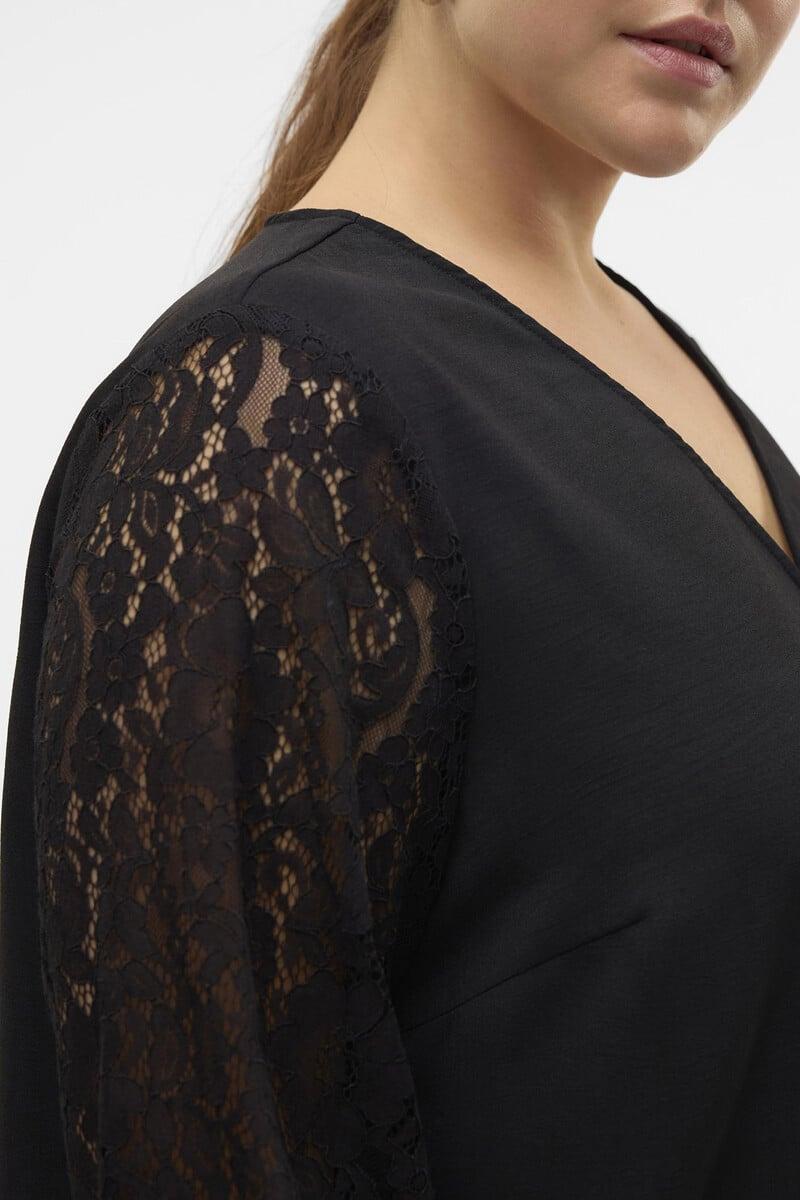 Cortefiel Camisa Fluida Con Encaje Talla Grande