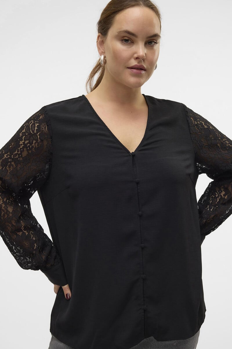Cortefiel Camisa Fluida Con Encaje Talla Grande
