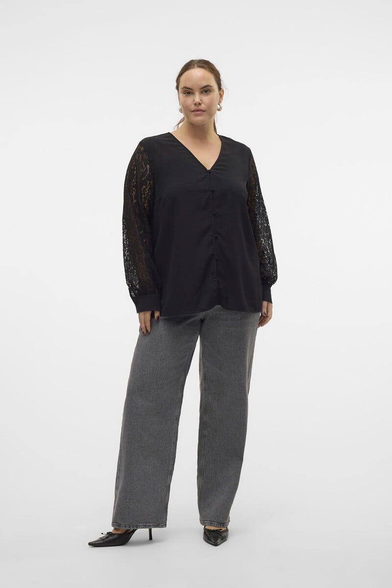Cortefiel Camisa Fluida Con Encaje Talla Grande