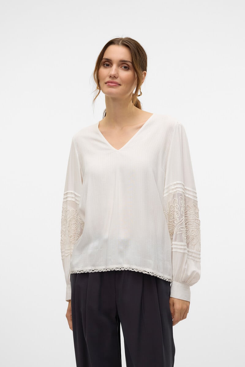 Cortefiel Camisa Fluida Manga Larga Encaje