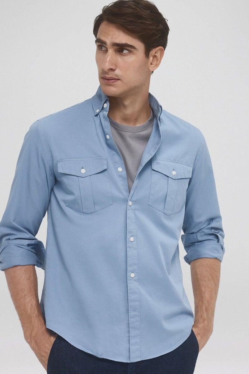 Cortefiel Camisa Gabardina Lisa Dos Bolsillos