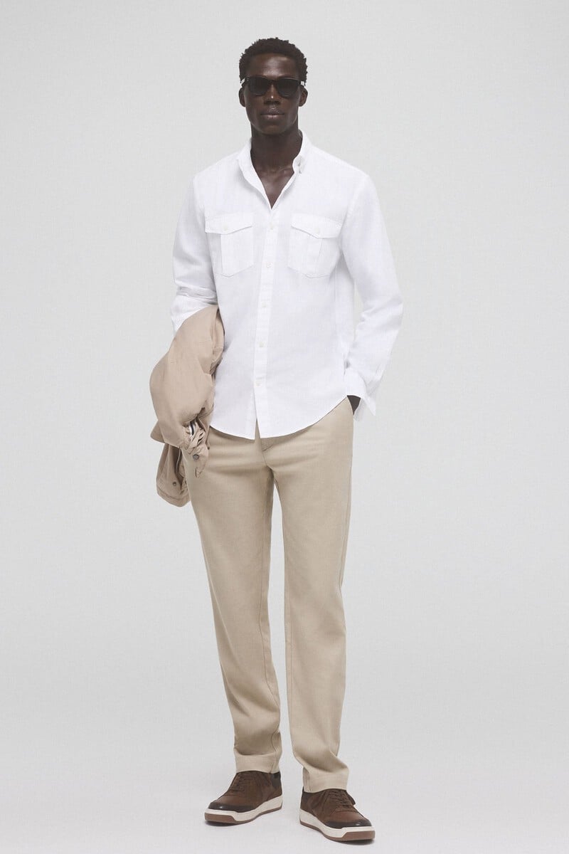 Cortefiel Camisa Gabardina Lisa Dos Bolsillos