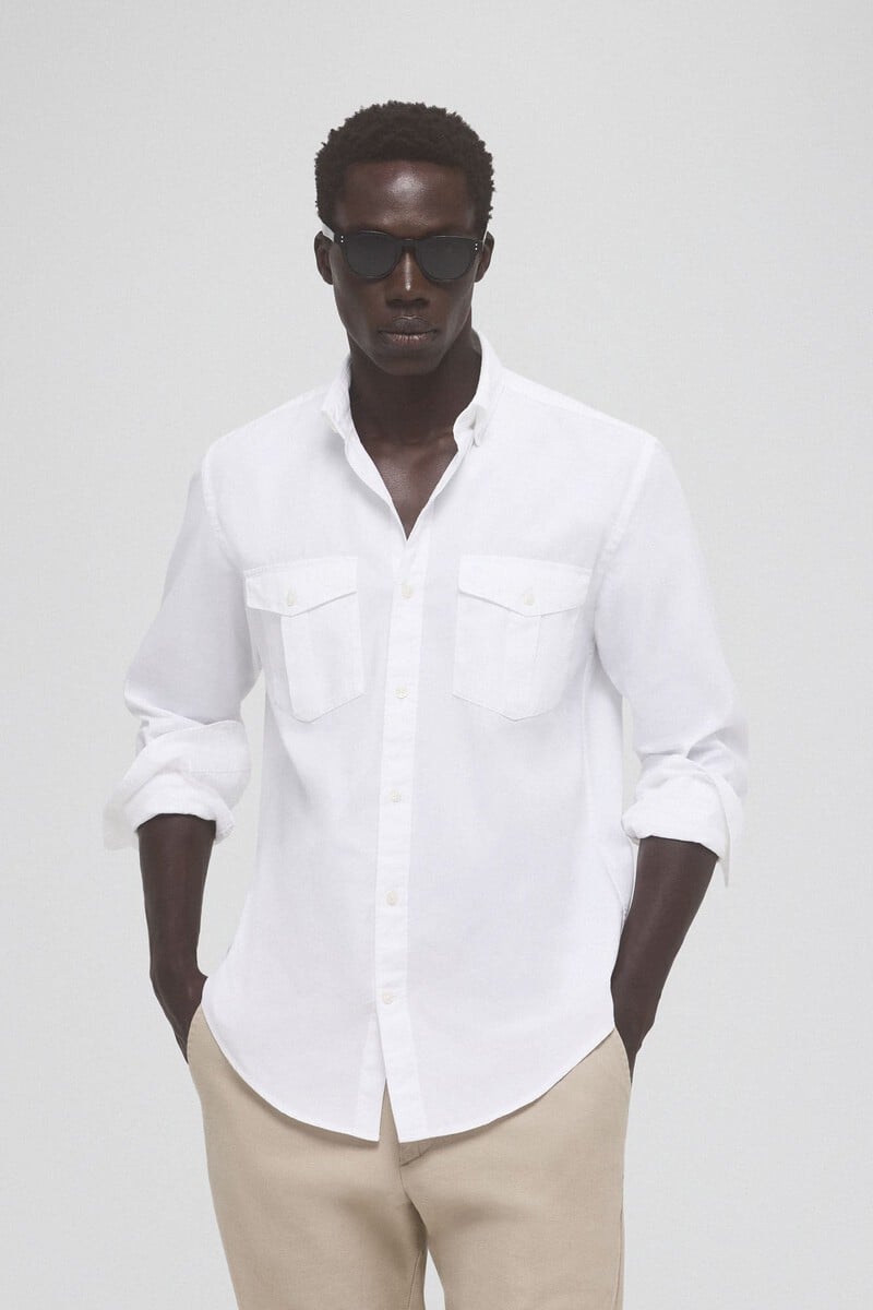 Cortefiel Camisa Gabardina Lisa Dos Bolsillos
