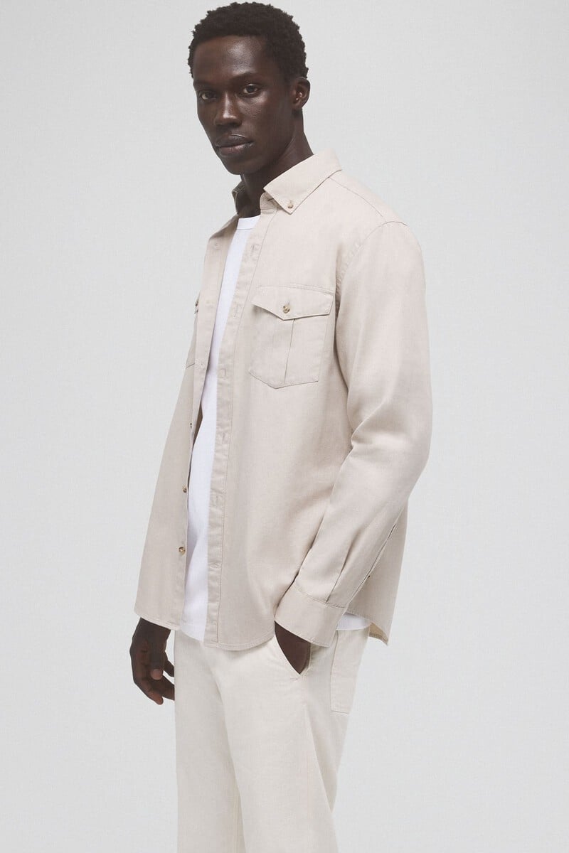 Cortefiel Camisa Gabardina Lisa Dos Bolsillos