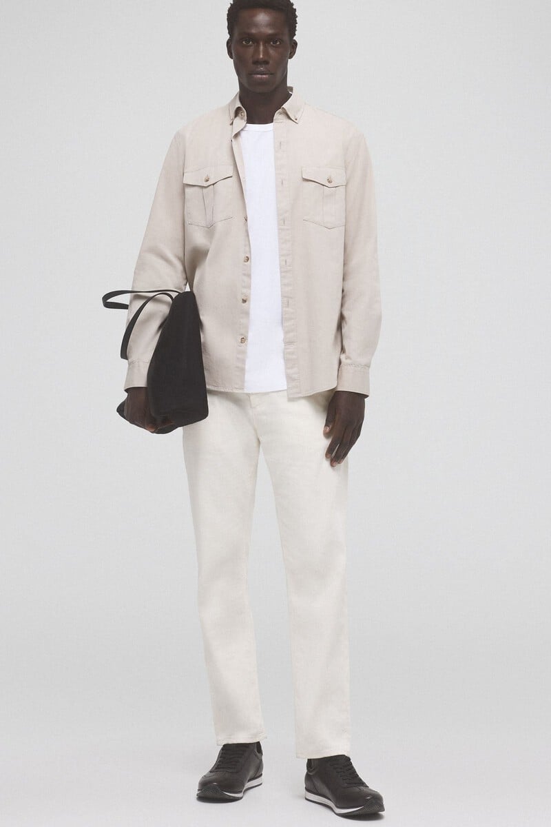 Cortefiel Camisa gabardina lisa dos bolsillos