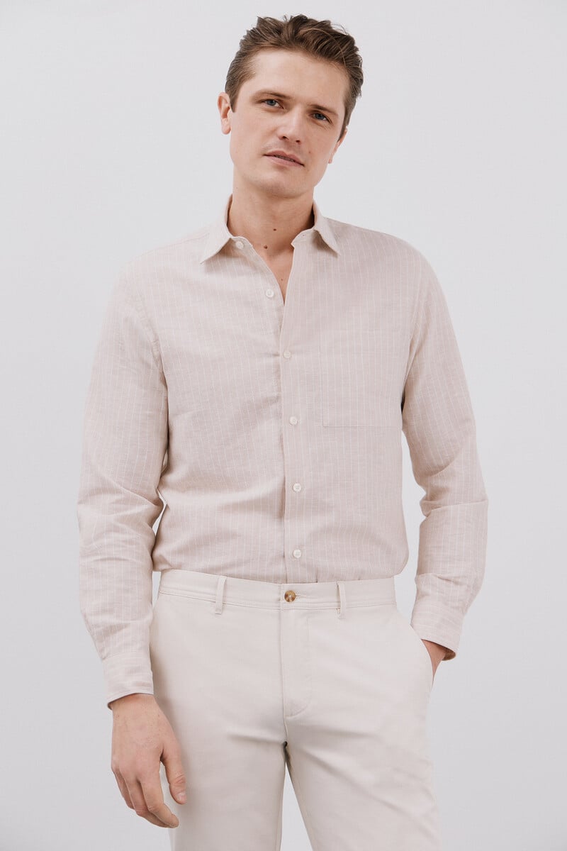 Cortefiel Camisa Lino Algodón Rayas