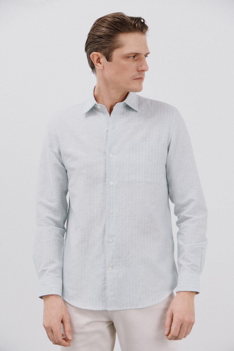 Cortefiel Camisa Lino Algodón Rayas