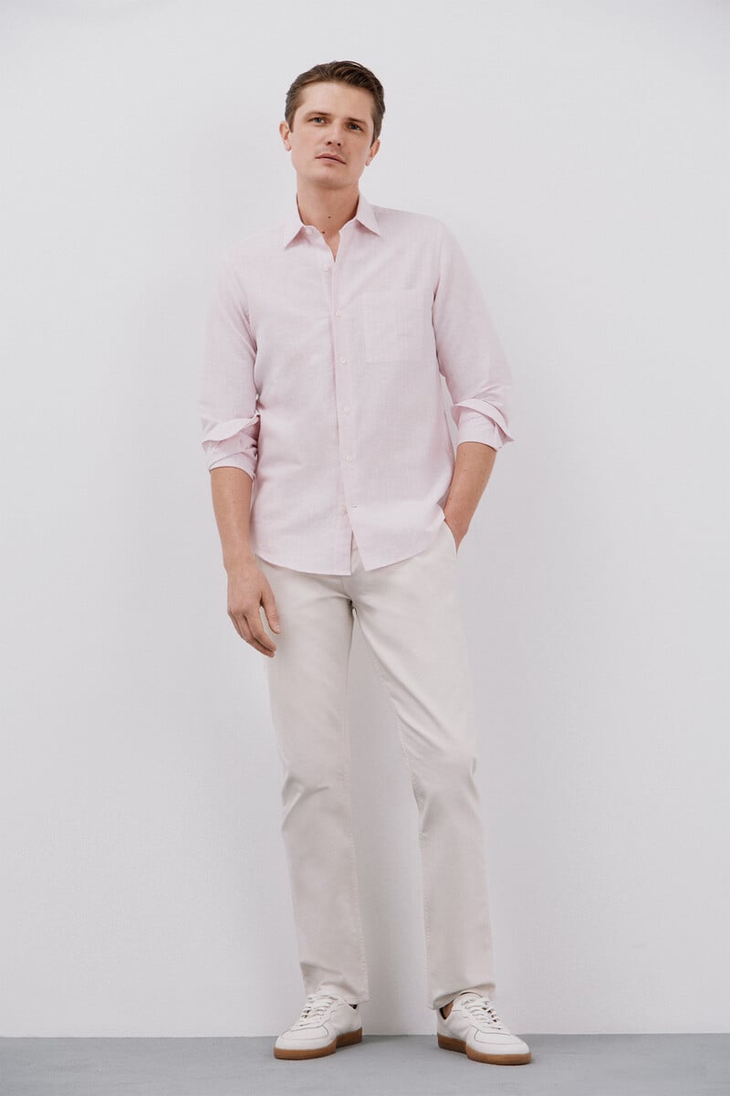 Cortefiel Camisa Lino Algodón Rayas