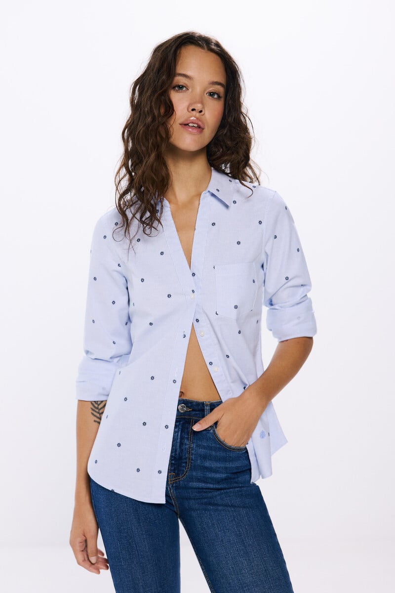 Cortefiel Camisa Oxford escote pico