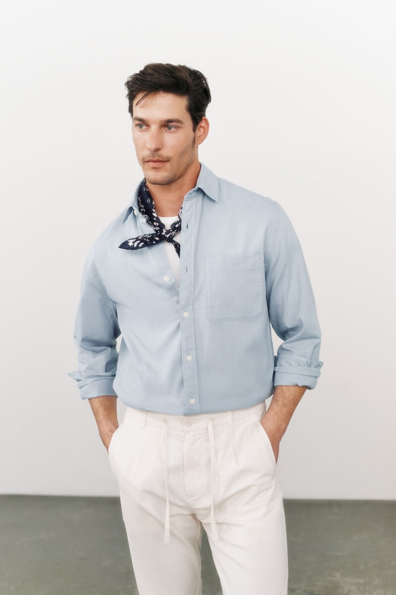 Cortefiel Camisa Oxford Liso Manga Larga