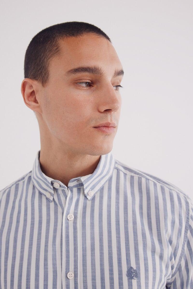 Cortefiel Camisa Rayas Algodón Slub