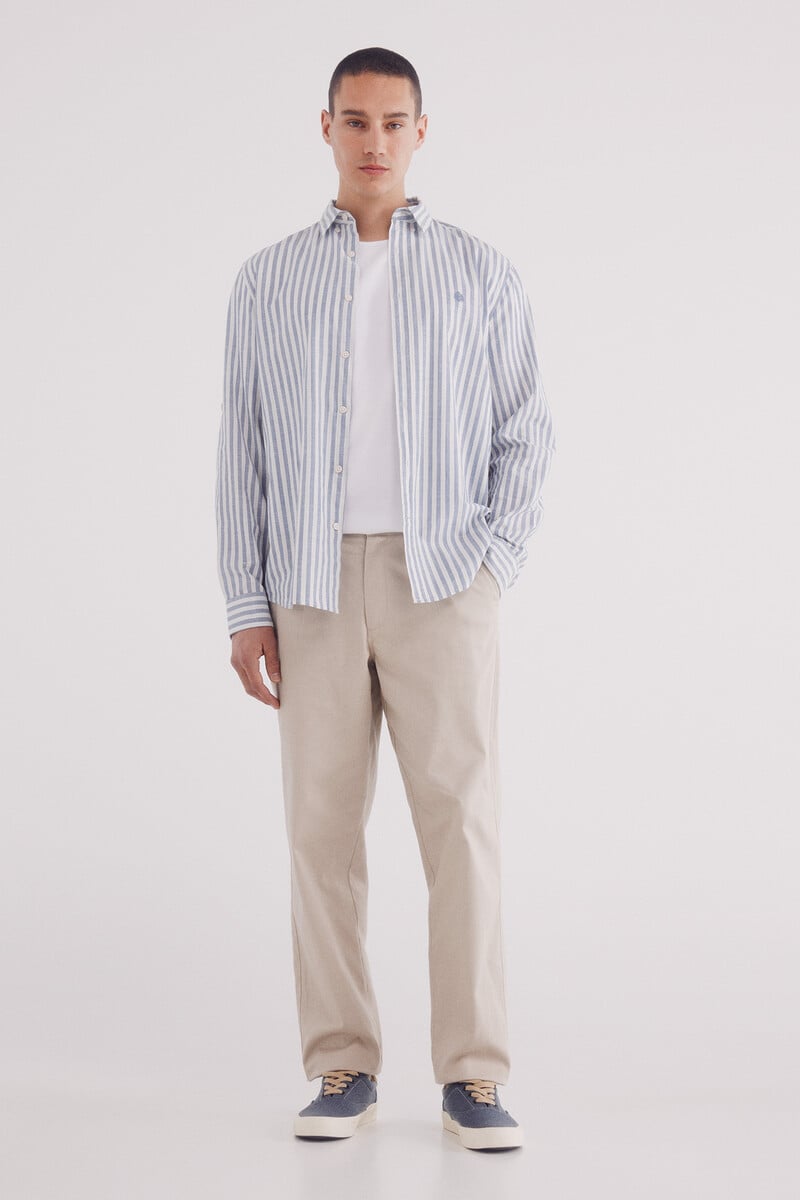 Cortefiel Camisa Rayas Algodón Slub