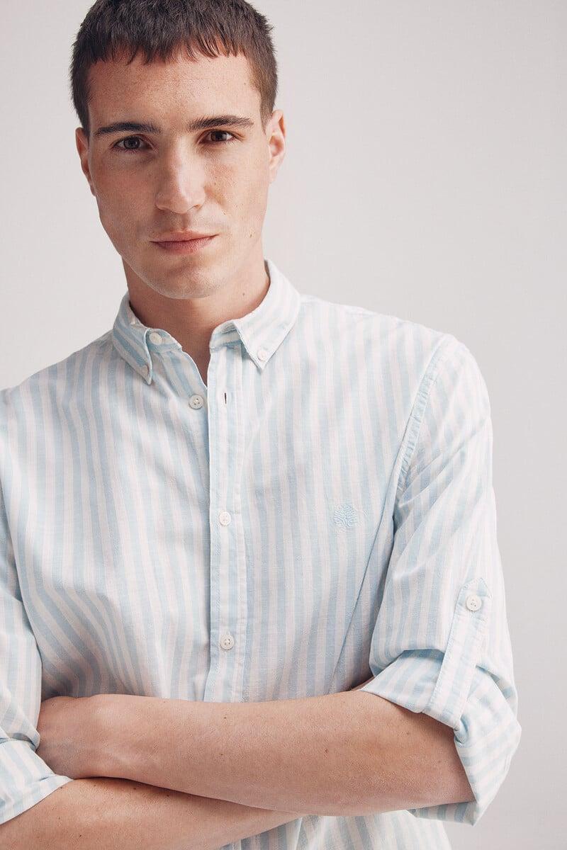Cortefiel Camisa Rayas Algodón Slub