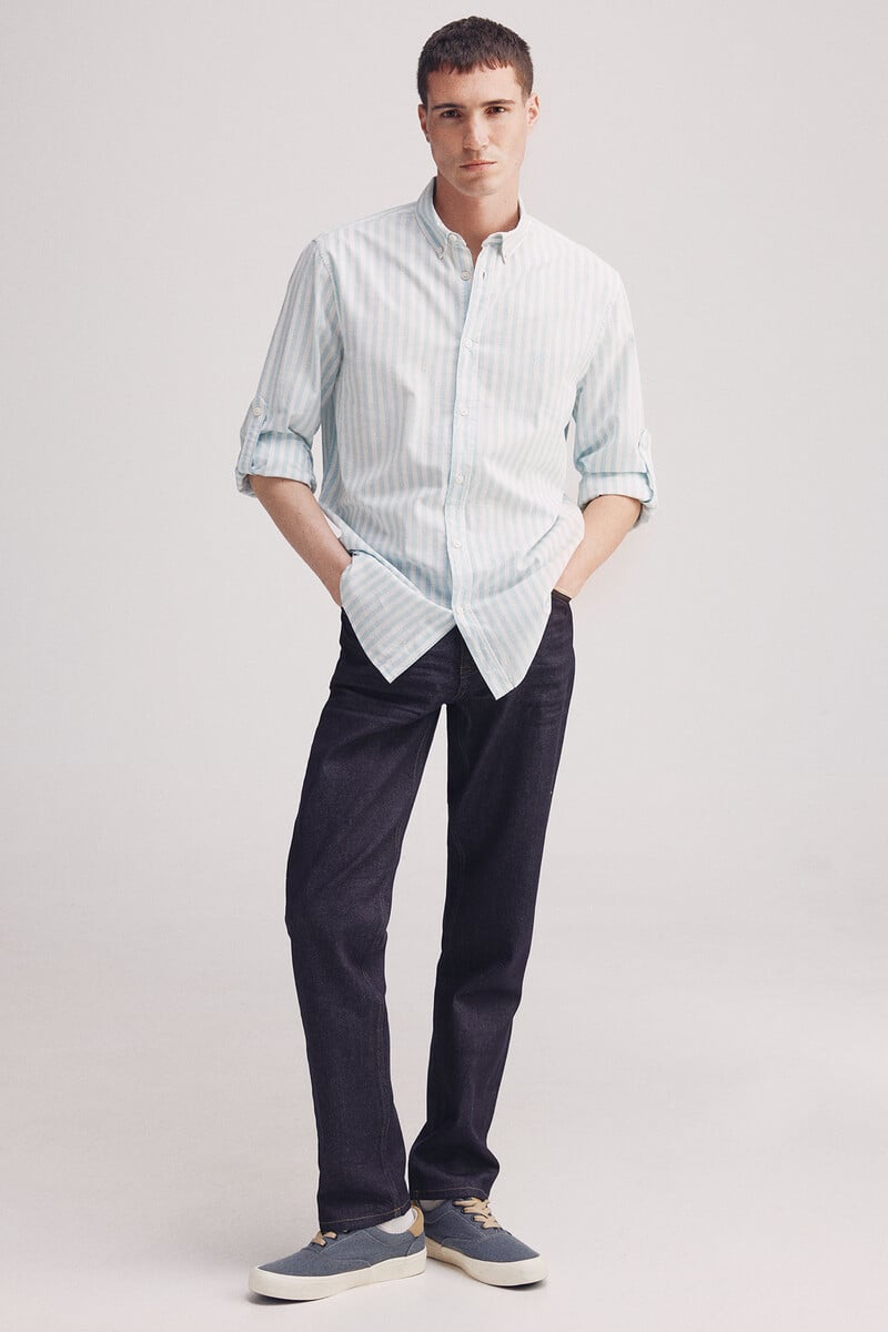 Cortefiel Camisa Rayas Algodón Slub
