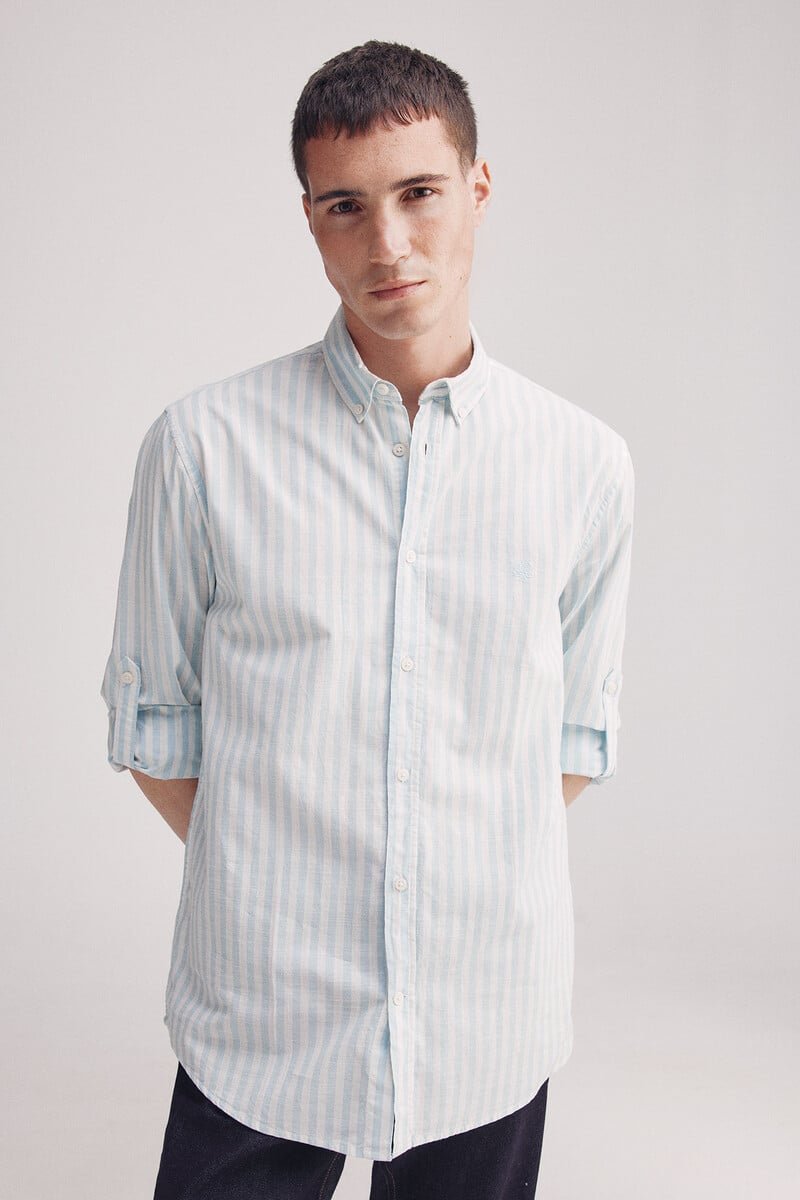 Cortefiel Camisa rayas algodón slub