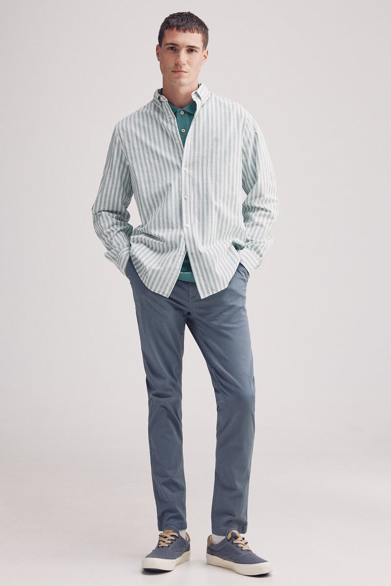 Cortefiel Camisa Rayas Algodón Slub