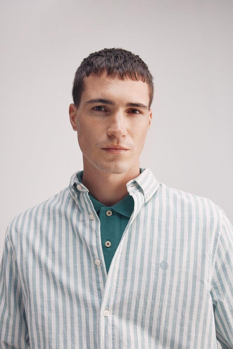 Cortefiel Camisa Rayas Algodón Slub