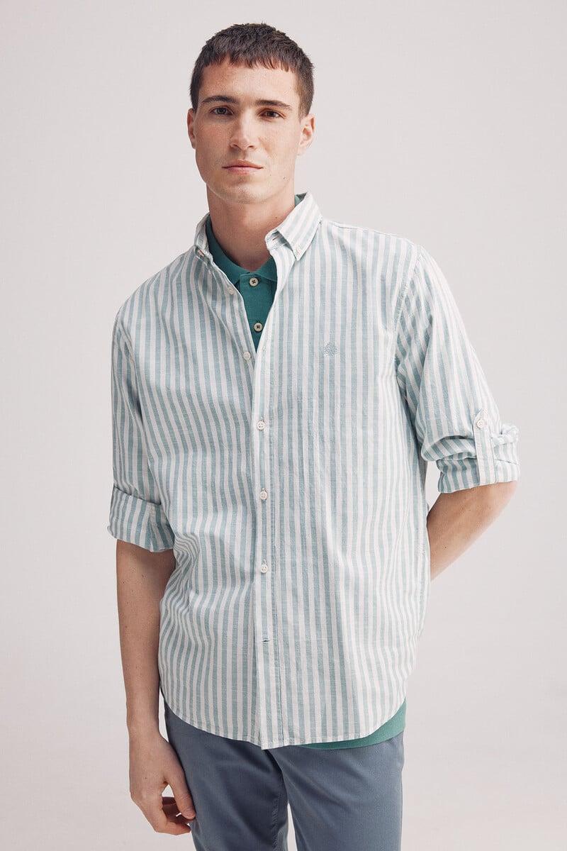 Cortefiel Camisa rayas algodón slub