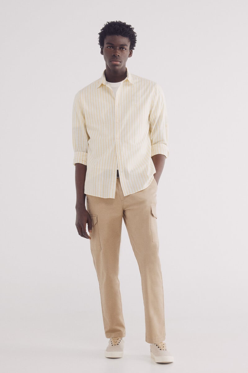 Cortefiel Camisa Rayas Algodón Slub