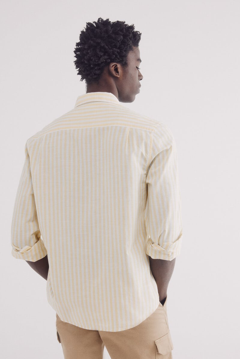 Cortefiel Camisa Rayas Algodón Slub