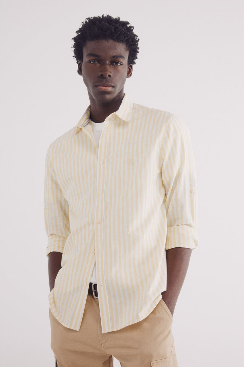 Cortefiel Camisa rayas algodón slub
