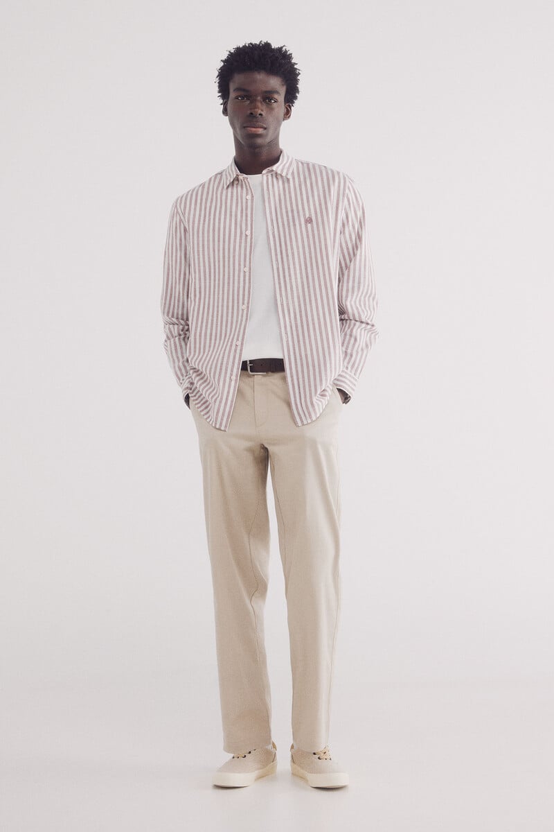 Cortefiel Camisa Rayas Algodón Slub