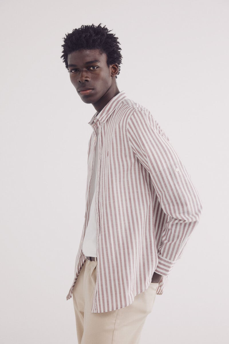 Cortefiel Camisa rayas algodón slub